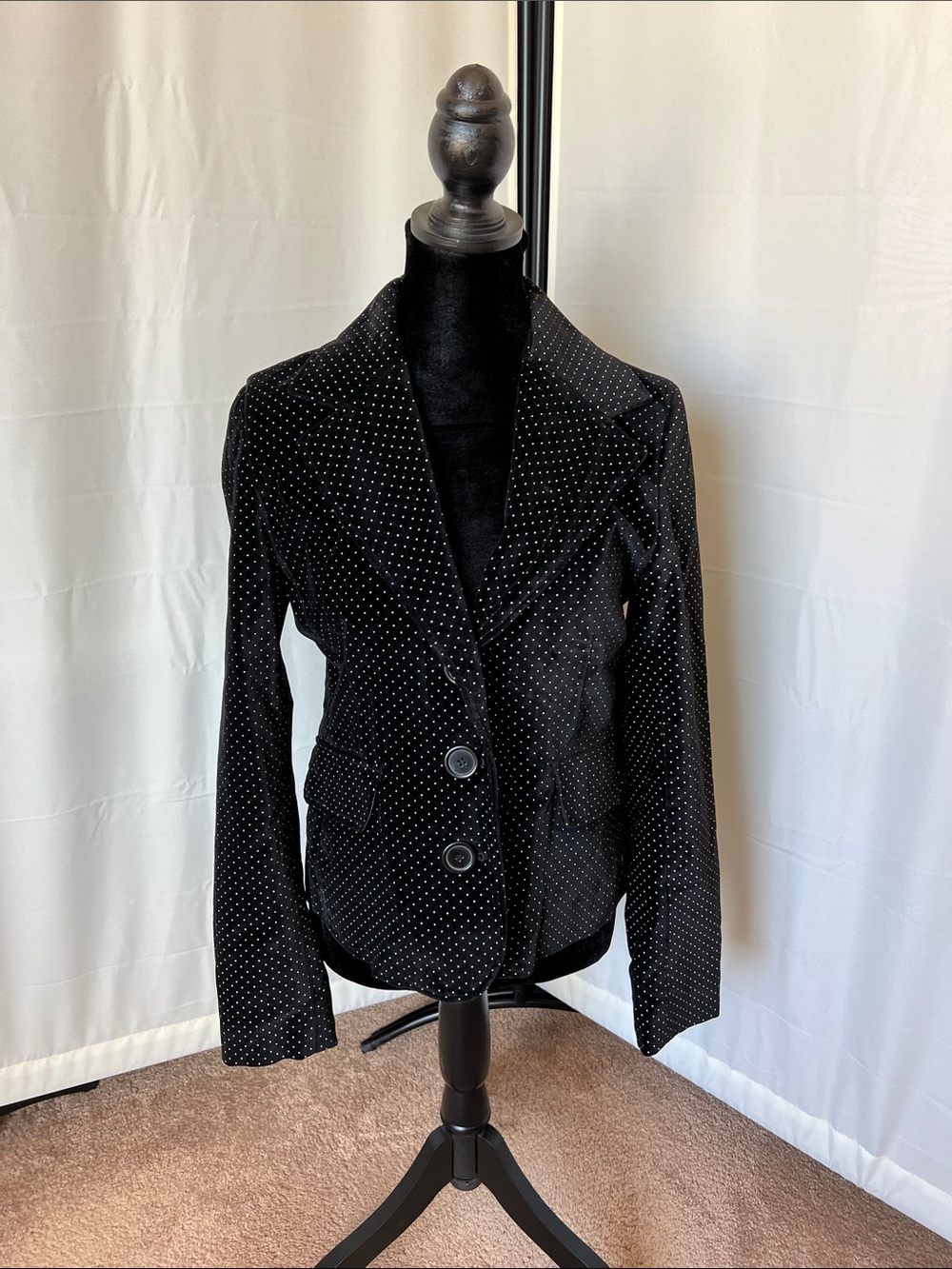 Black Rivet Black Velvet Polka Dot Blazer